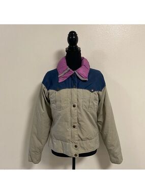 Powderhorn Mountaineering Jacket Girls Size 12 Tan Blue Vintage Down Jacket